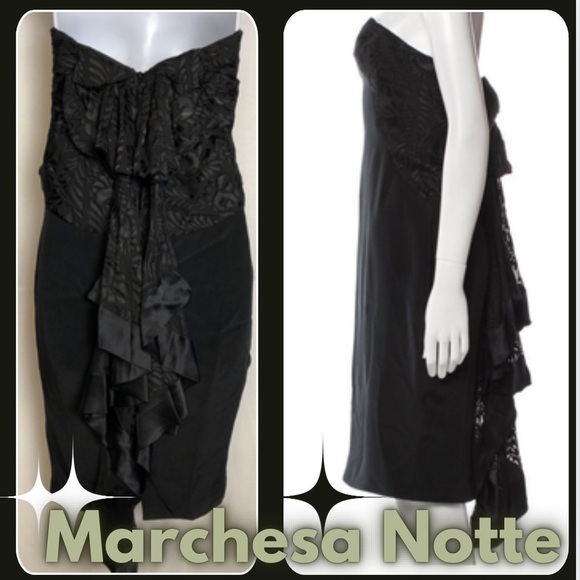 🎉Marchesa Notte,Silk Dress,Black,Ruffle Embellishment,Strapless,Stunning,Size 2 - Picture 2 of 14